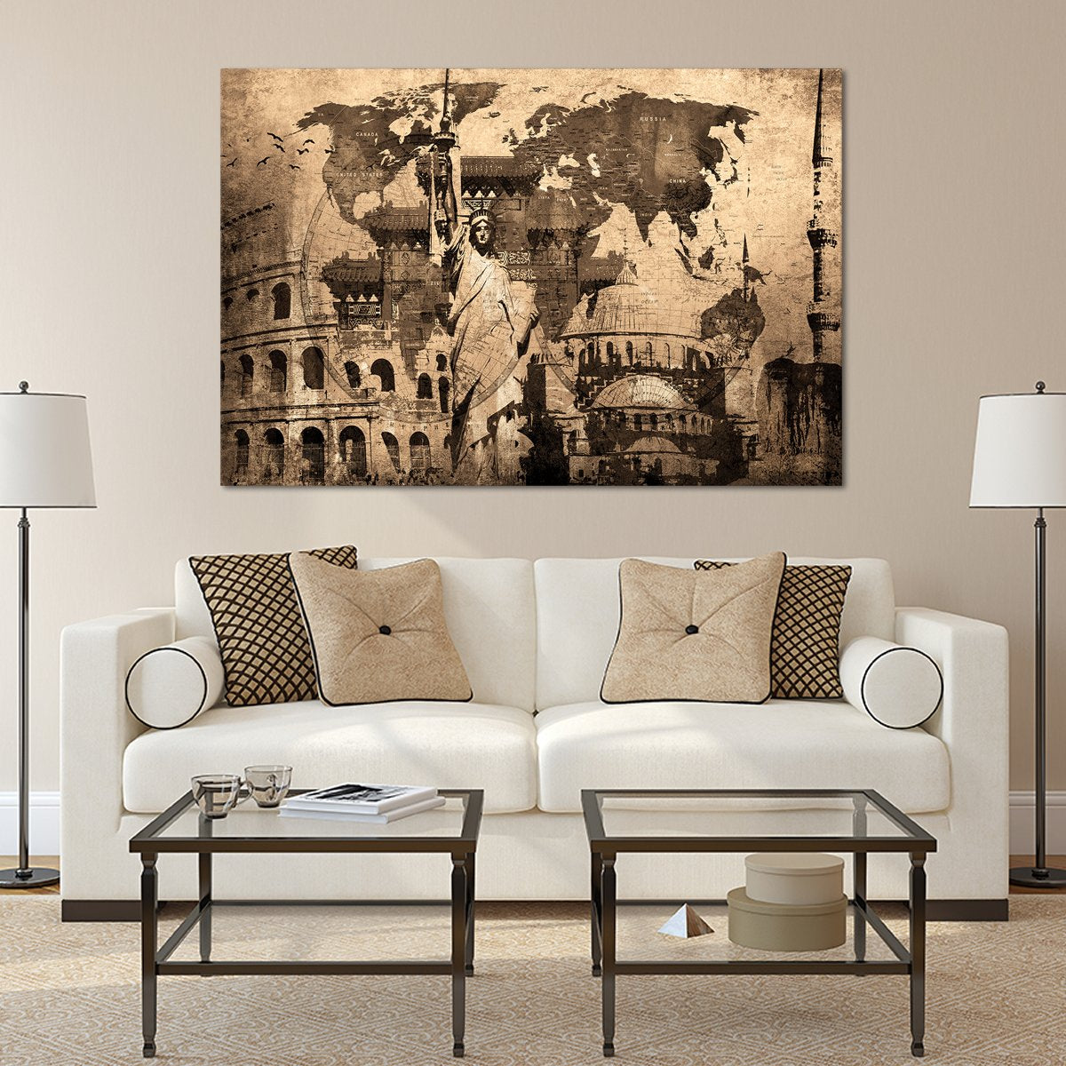 Landmark World Map Multi Panel Canvas Wall Art