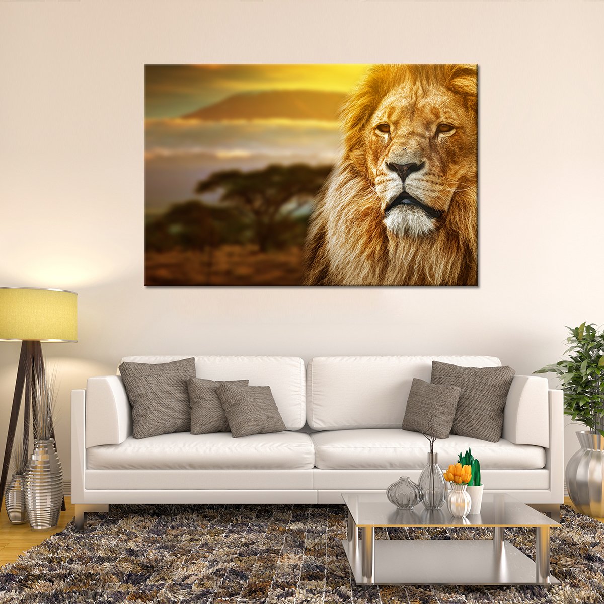 Lion King in African Savanna Multi Panel Canvas Wall Art