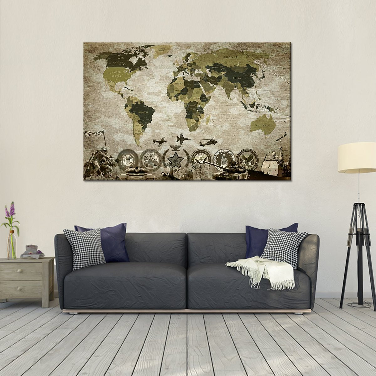 Camouflage World Map Masterpiece Multi Panel Canvas Wall Art