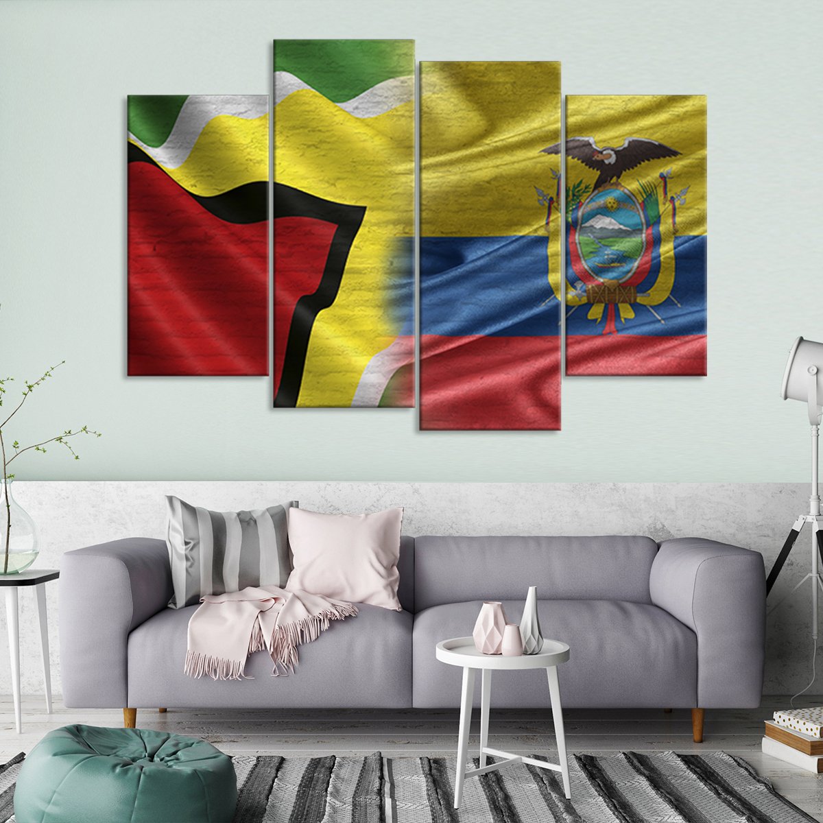 Ecuador And Guyana Flag Multi Panel Canvas Wall Art