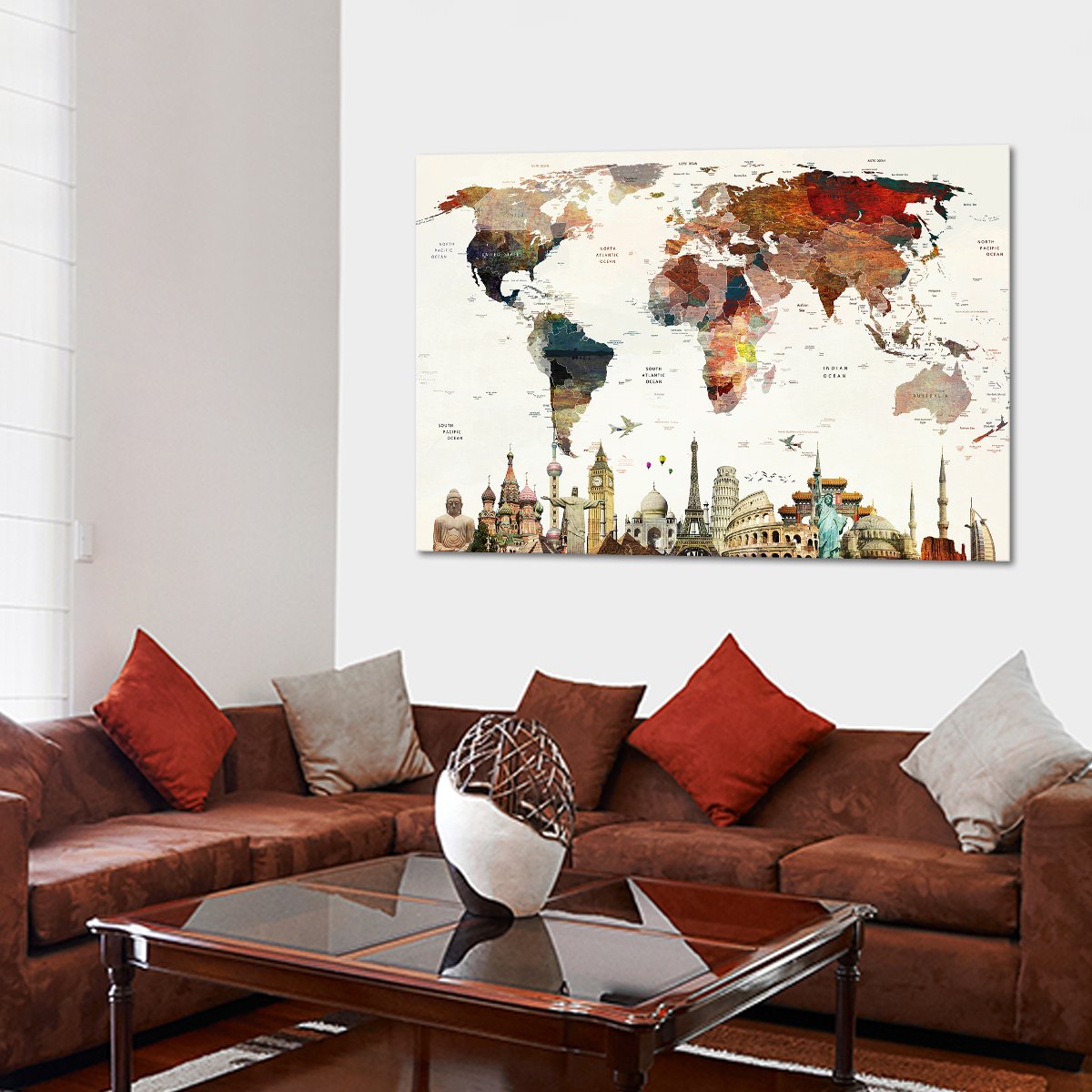 Colorful Stains World Map Masterpiece Multi Panel Canvas Wall Art