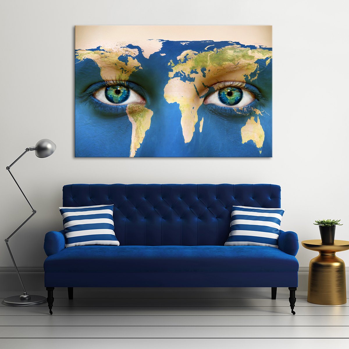 Colorful Eyes World Map Multi Panel Canvas Wall Art