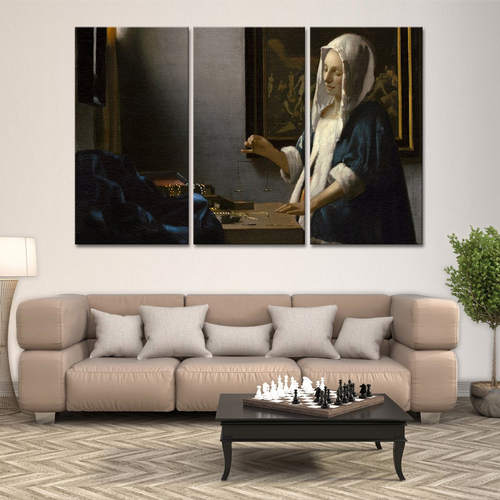 Woman Holding a Balance Multi Panel Canvas Wall Art