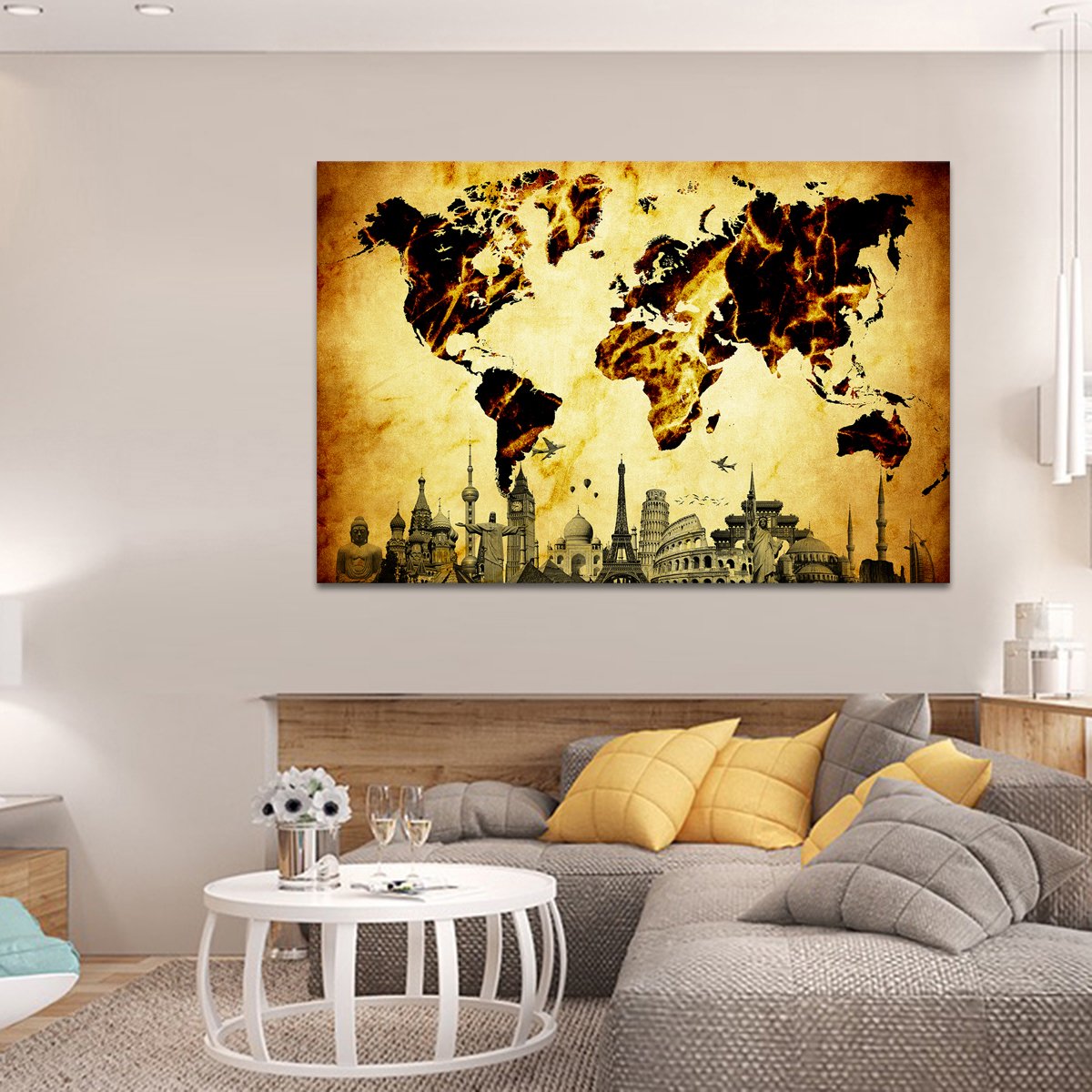 Amber World Map Masterpiece Multi Panel Canvas Wall Art