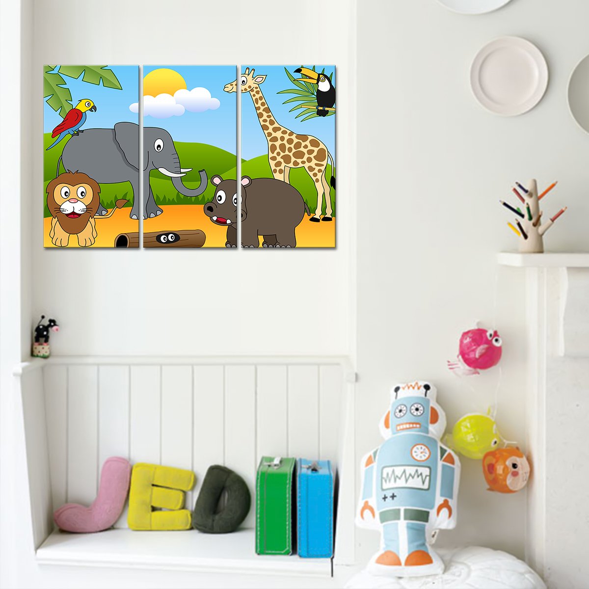 Jungle Cartoon Multi Panel Canvas Wall Art