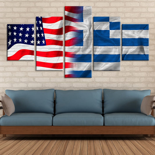 USA and Greece Flag Multi Panel Canvas Wall Art