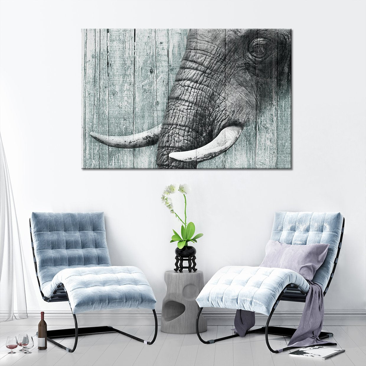 Wooden Elephant Close Up Multi Panel Canvas Wall Art