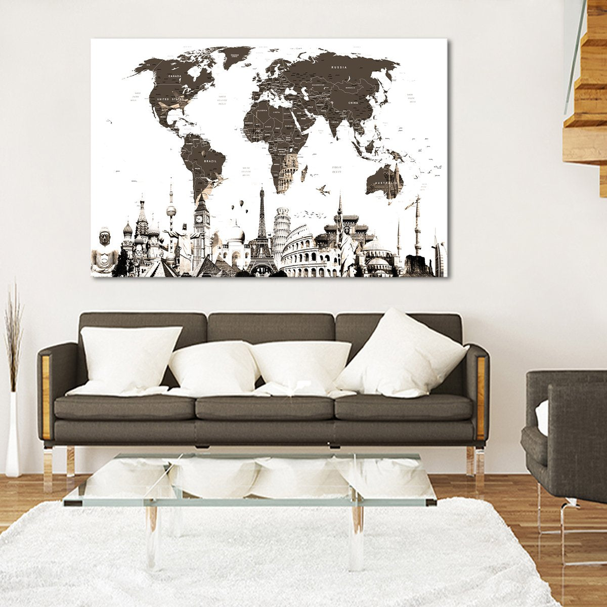Slate World Map Masterpiece Multi Panel Canvas Wall Art