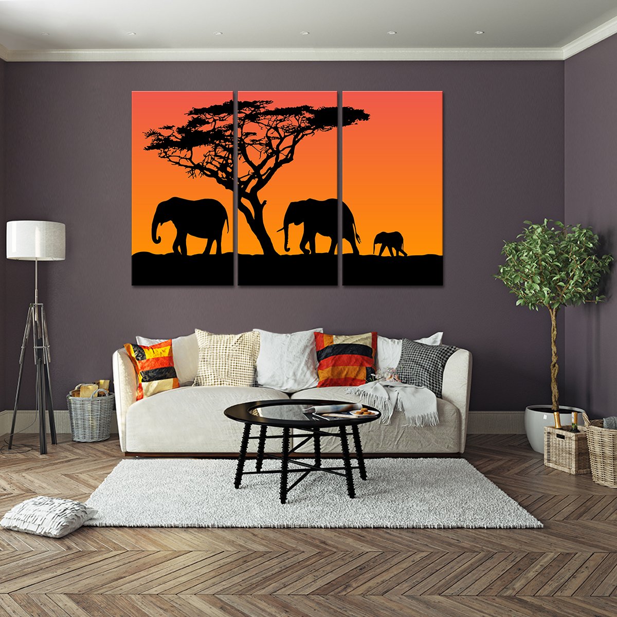 4 Elephants Multi Panel Canvas Wall Art
