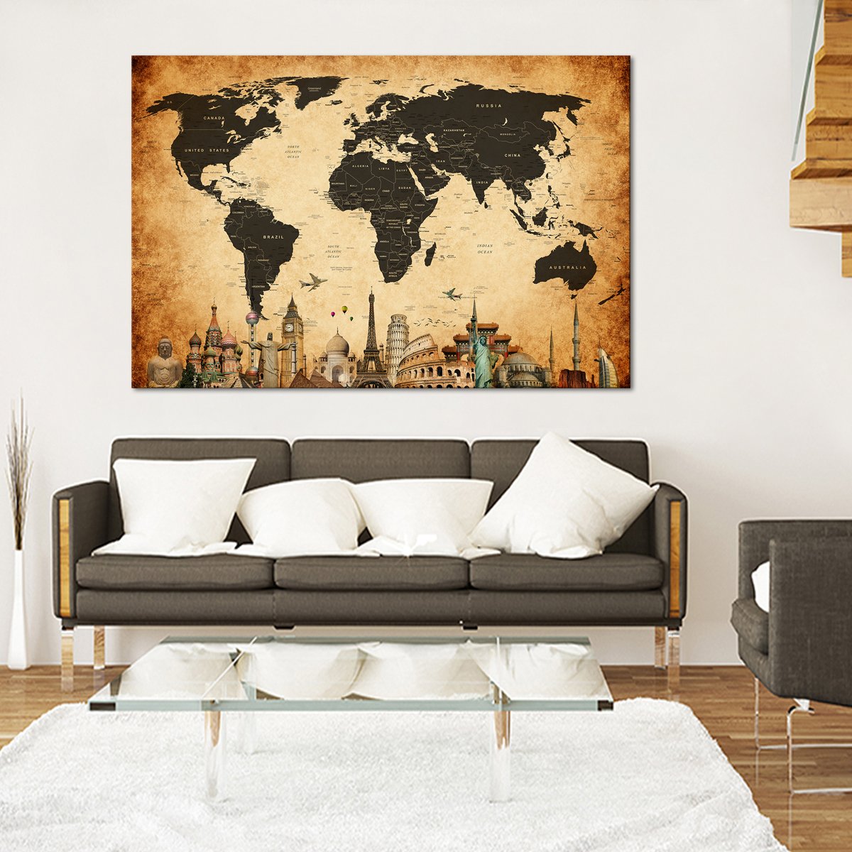 Vintage World Map Masterpiece Multi Panel Canvas Wall Art