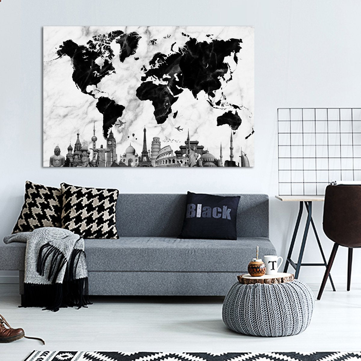 Marble World Map Masterpiece Multi Panel Canvas Wall Art