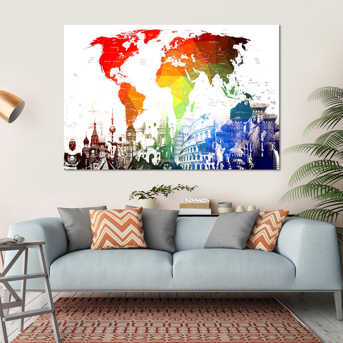 Rainbow World Map Masterpiece Multi Panel Canvas Wall Art