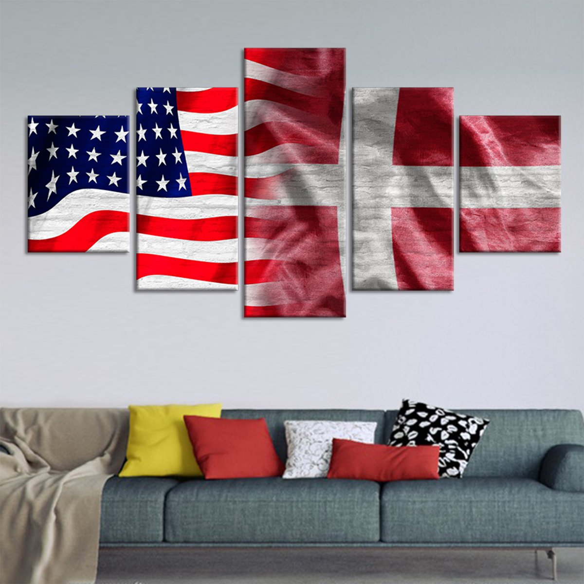 USA And Denmark Flag Multi Panel Canvas Wall Art