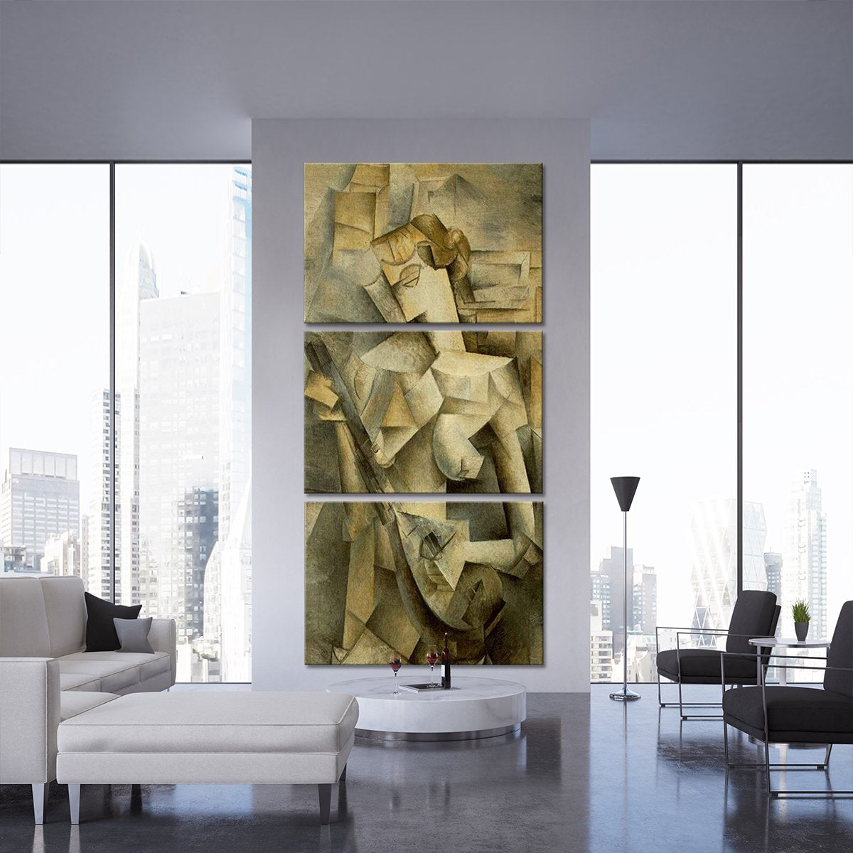 Girl With Mandolin Multi Panel Canvas Wall Art