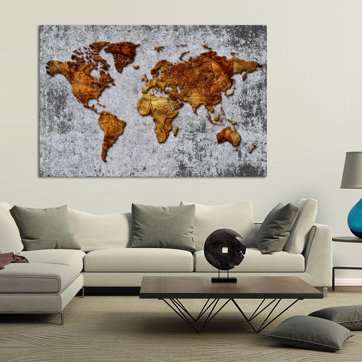 3D Antique World Map Multi Panel Canvas Wall Art