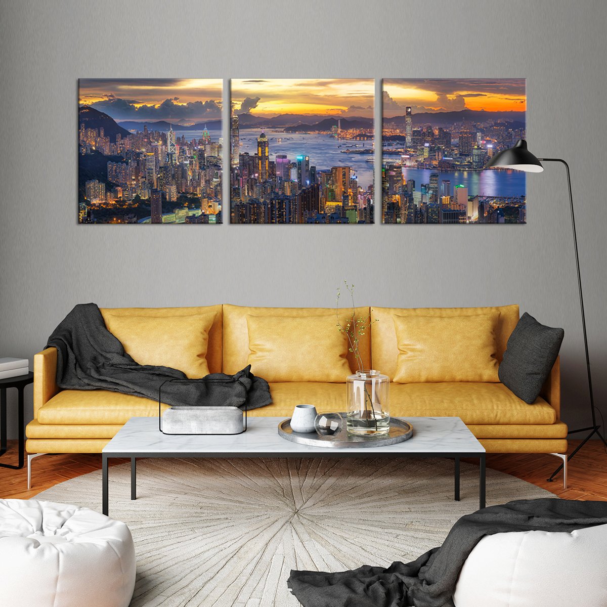 Hong Kong at Sunset Multi Panel Canvas Wall Art