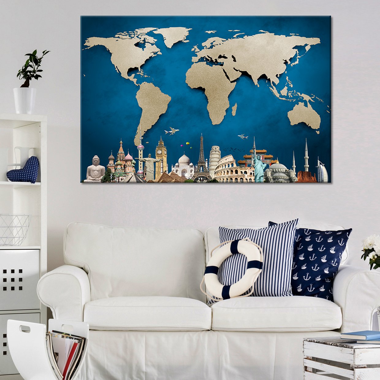 Ocean Blue World Map Masterpiece Multi Panel Canvas Wall Art