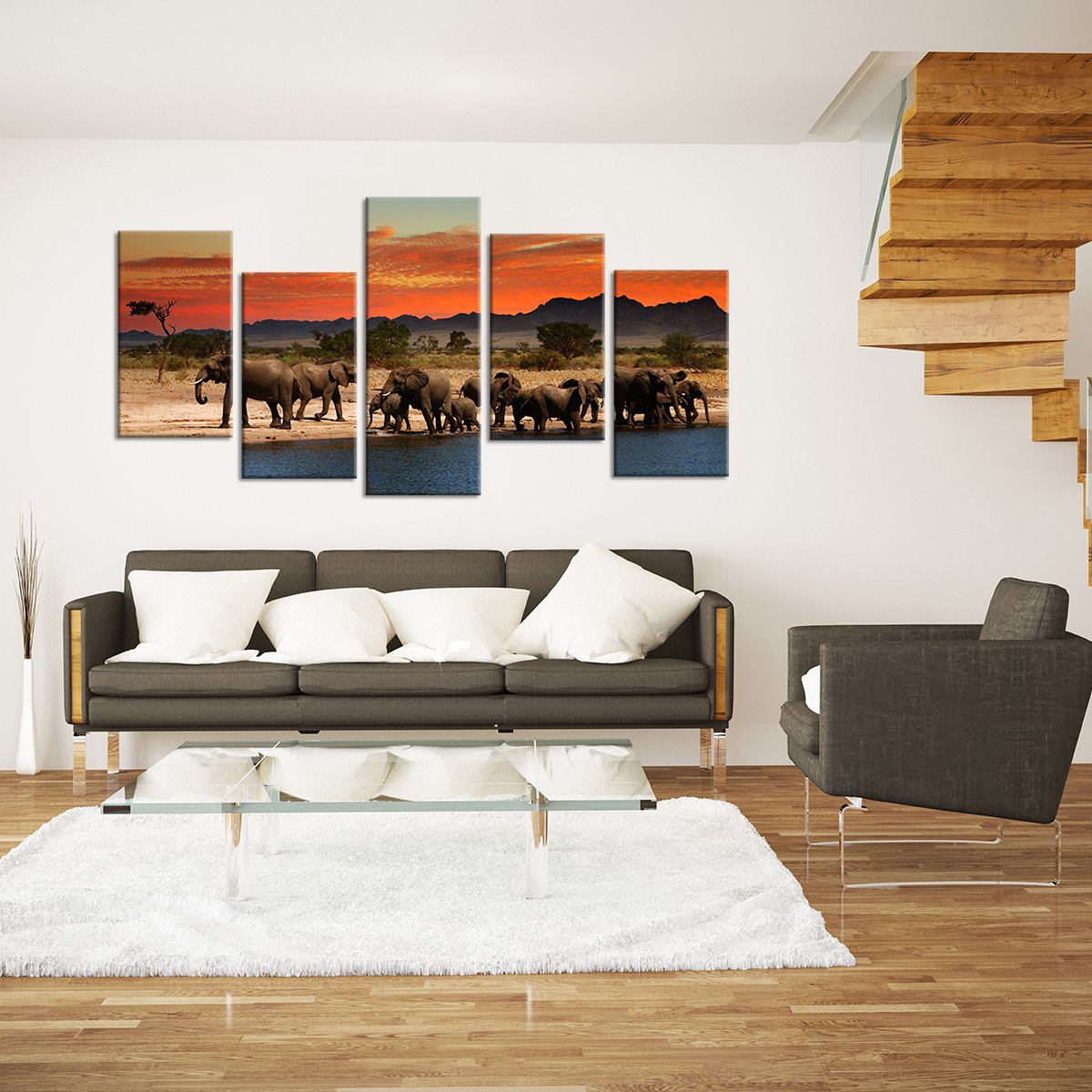 Indian Elephants Multi Panel Canvas Wall Art