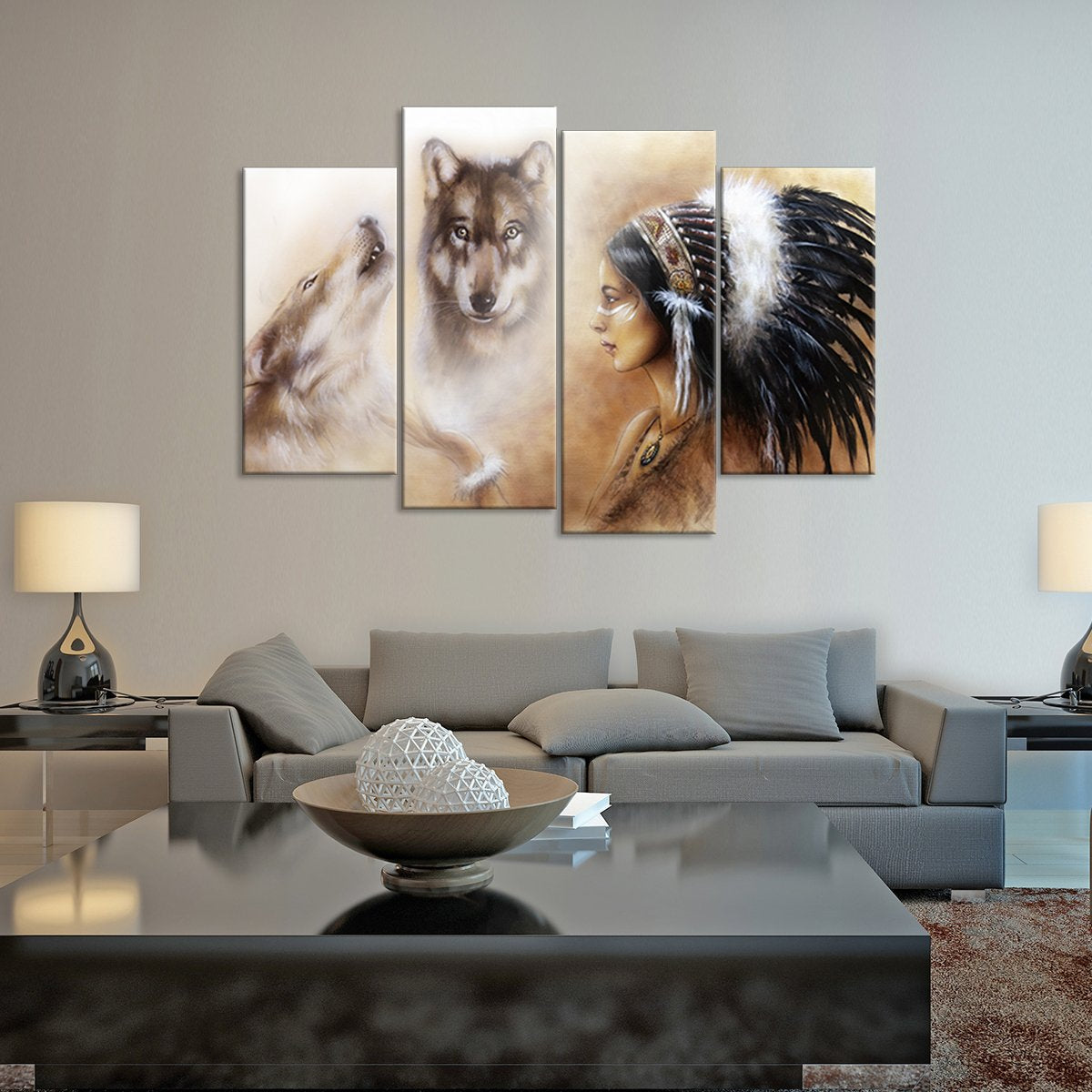 Cherokee Wolf Multi Panel Canvas Wall Art