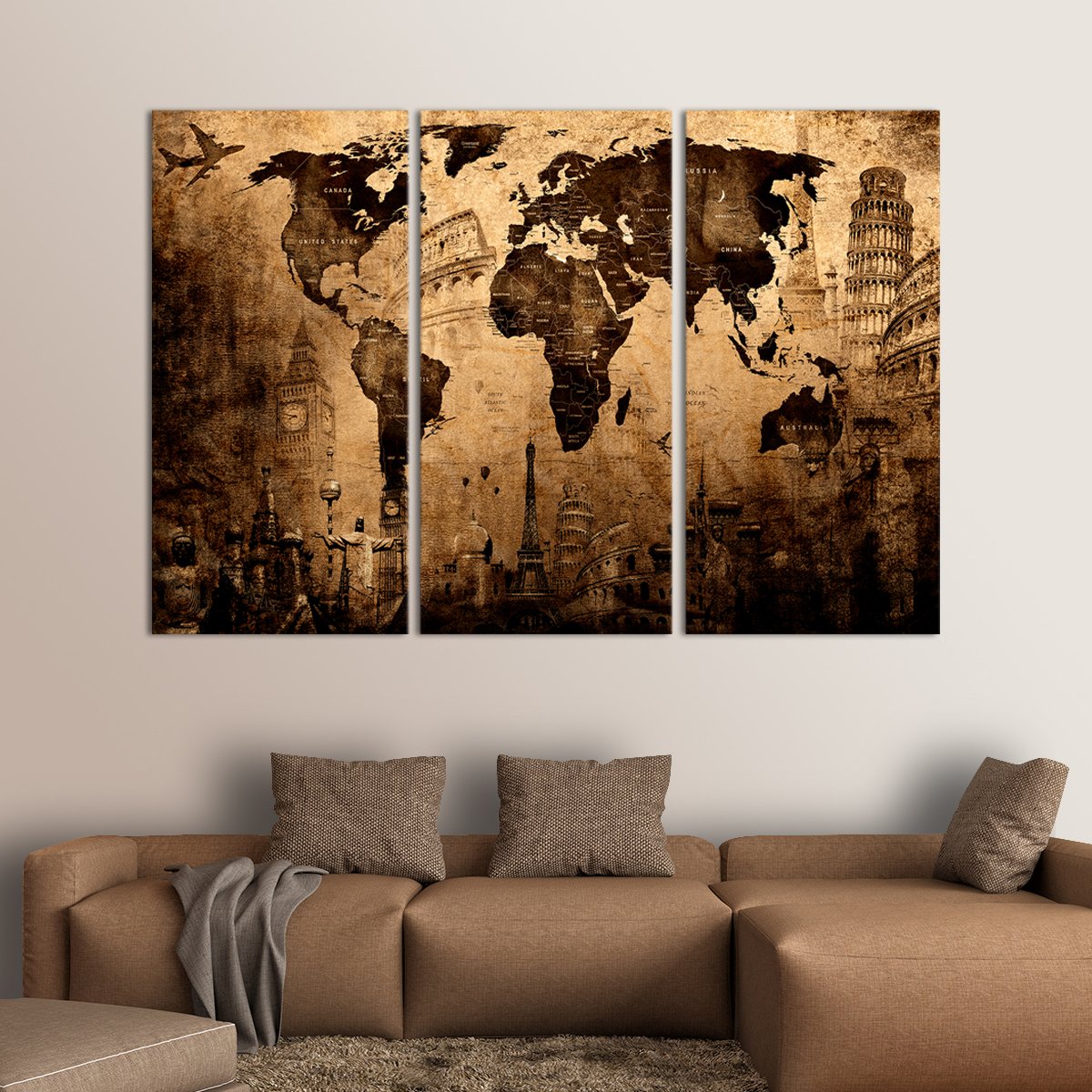 Landmark World Map Masterpiece Multi Panel Canvas Wall Art