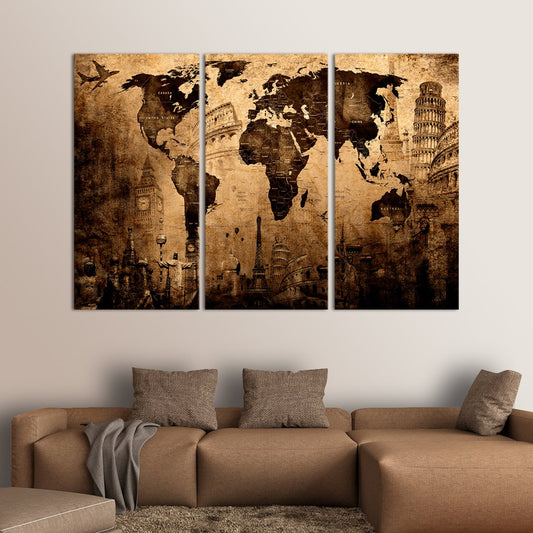 Landmark World Map Masterpiece Multi Panel Canvas Wall Art