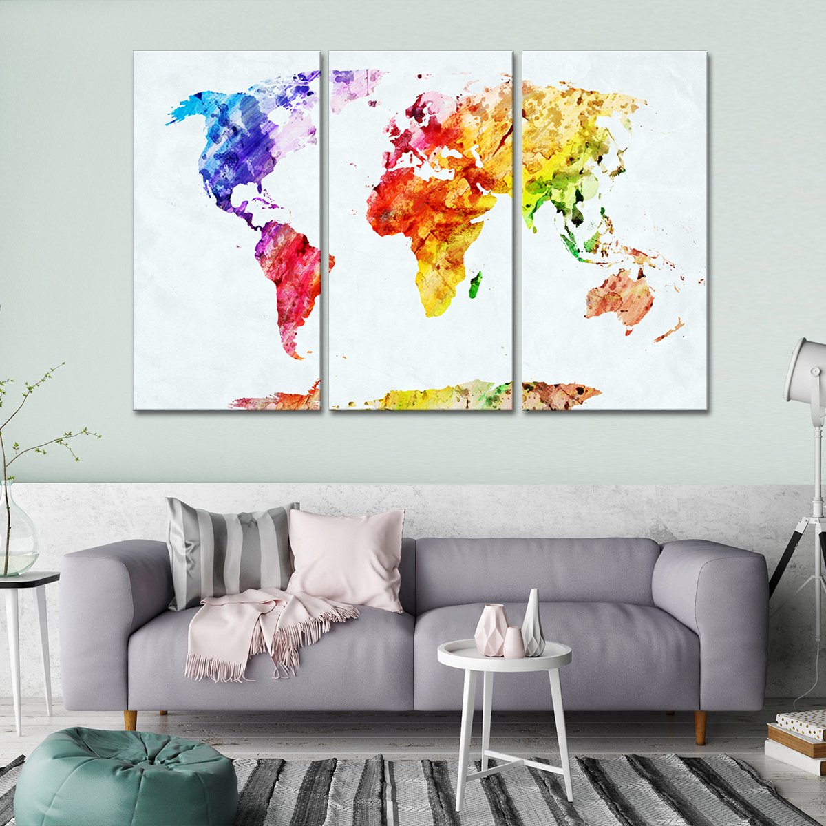 Temperate World Map Multi Panel Canvas Wall Art