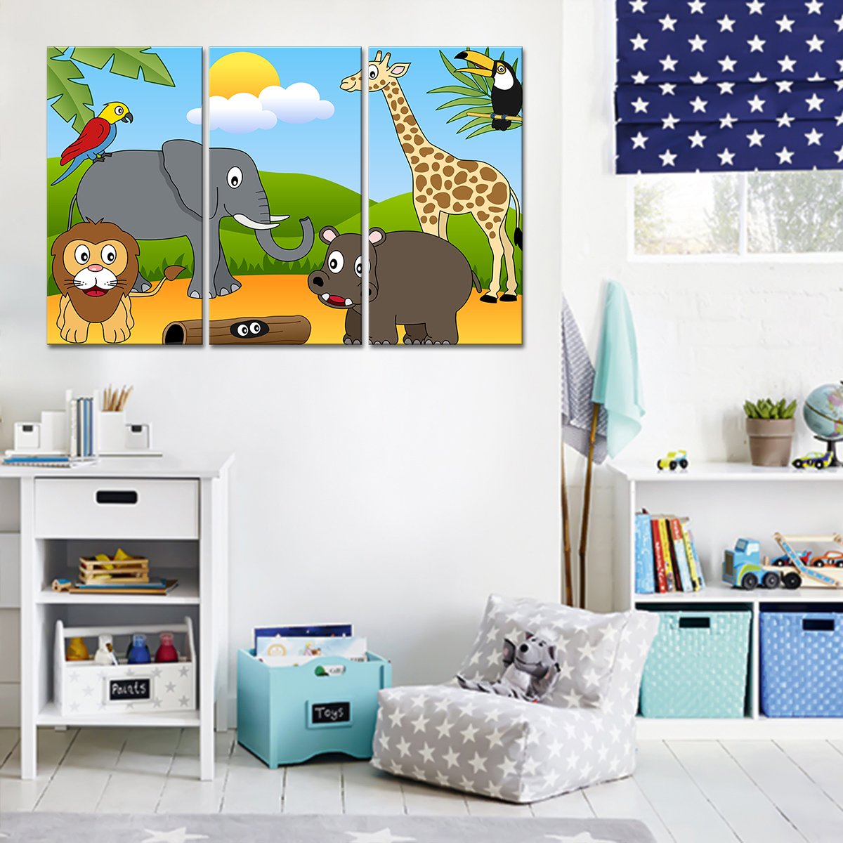 Jungle Cartoon Multi Panel Canvas Wall Art