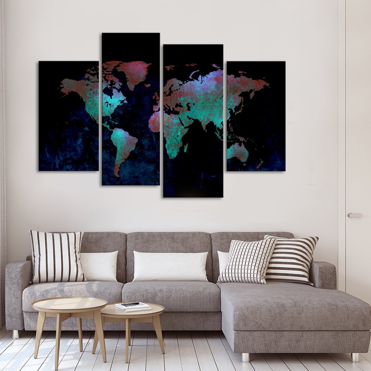 Depths Of The World Map Multi Panel Canvas Wall Art