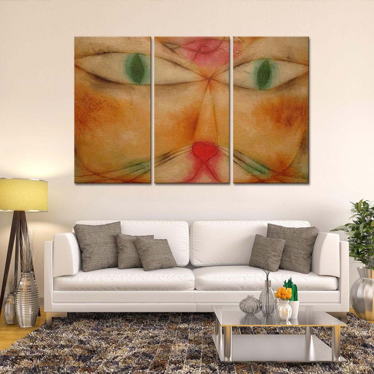 Cat and Bird Multi Panel Canvas Wall Art