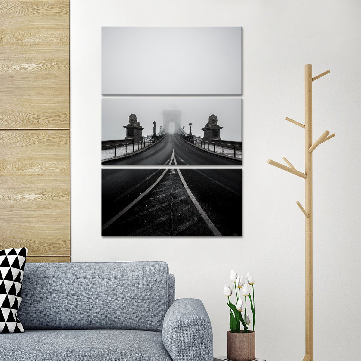 Foggy Bridge Ahead Multi Panel Canvas Wall Art