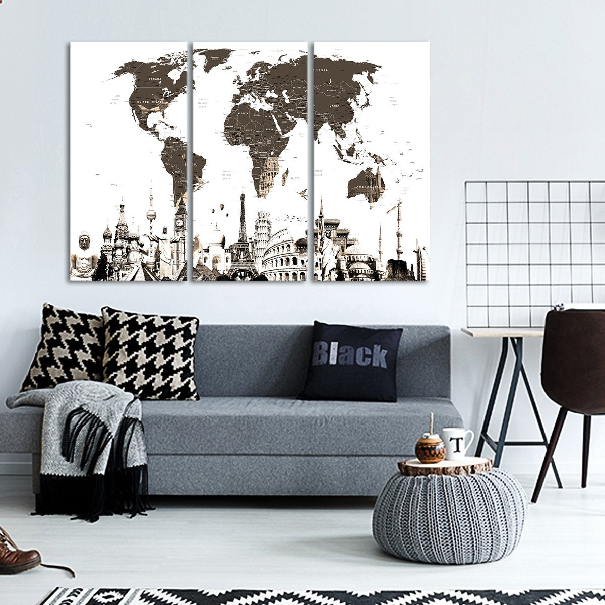 Slate World Map Masterpiece Multi Panel Canvas Wall Art