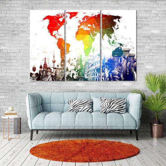 Rainbow World Map Masterpiece Multi Panel Canvas Wall Art
