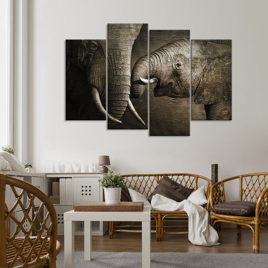 Wooden Elephant Affection Multi Panel Canvas Wall Art