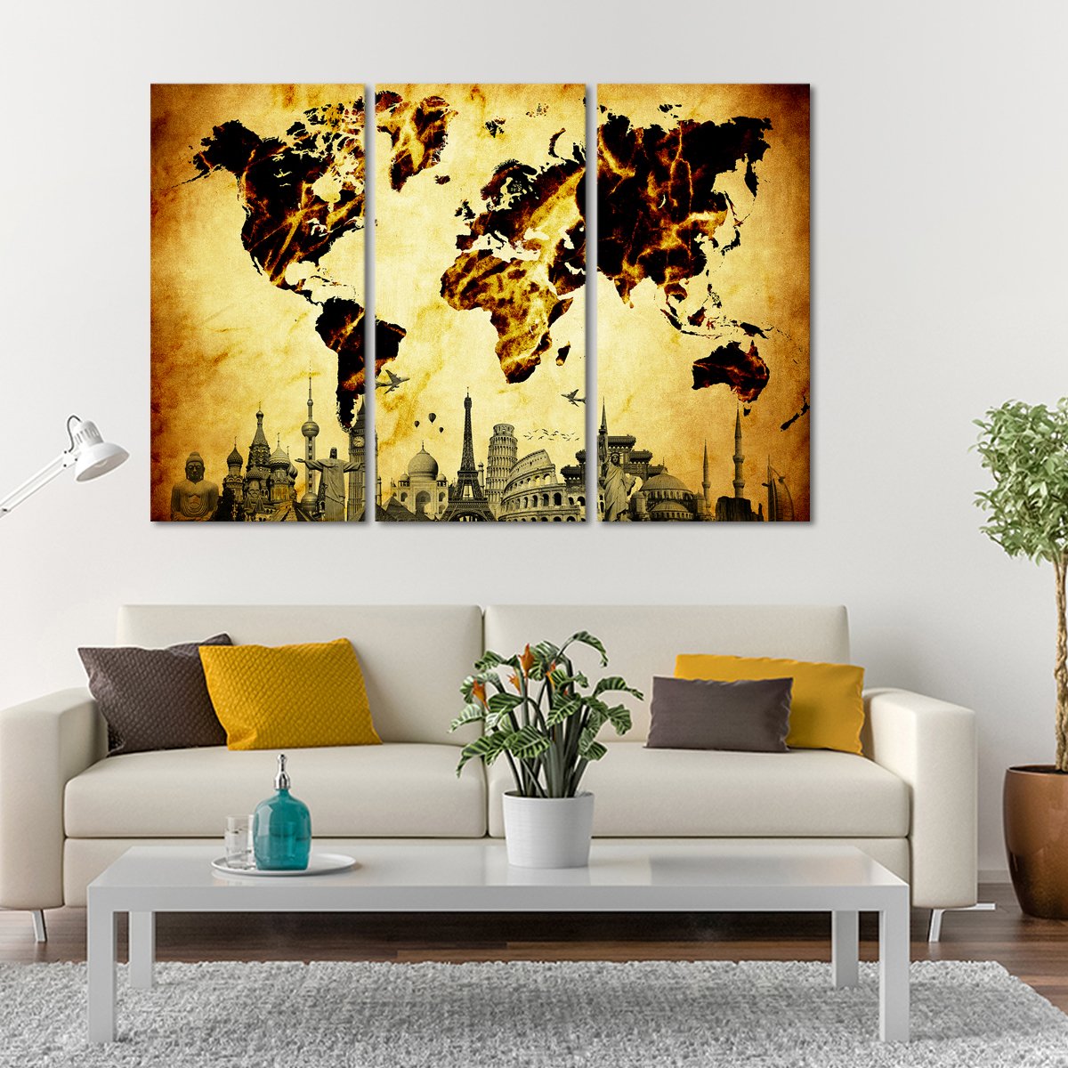 Amber World Map Masterpiece Multi Panel Canvas Wall Art