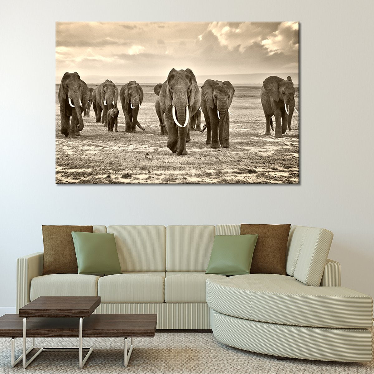 Herd of Elephants Multi Panel Canvas Wall Art