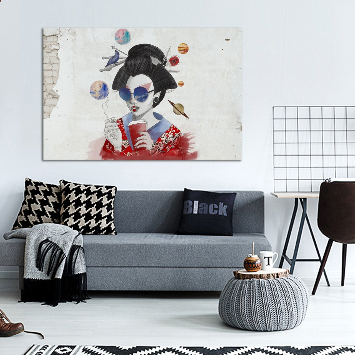 Hipster Geisha Graffiti Multi Panel Canvas Wall Art