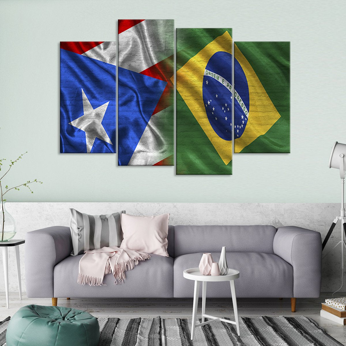 Puerto Rico And Brazil Flag Multi Panel Canvas Wall Art
