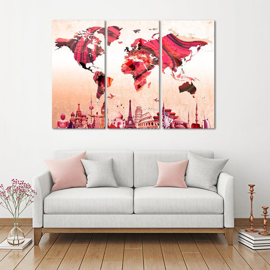 Textured Rose Gold World Map Masterpiece Multi Panel Canvas Wall Art