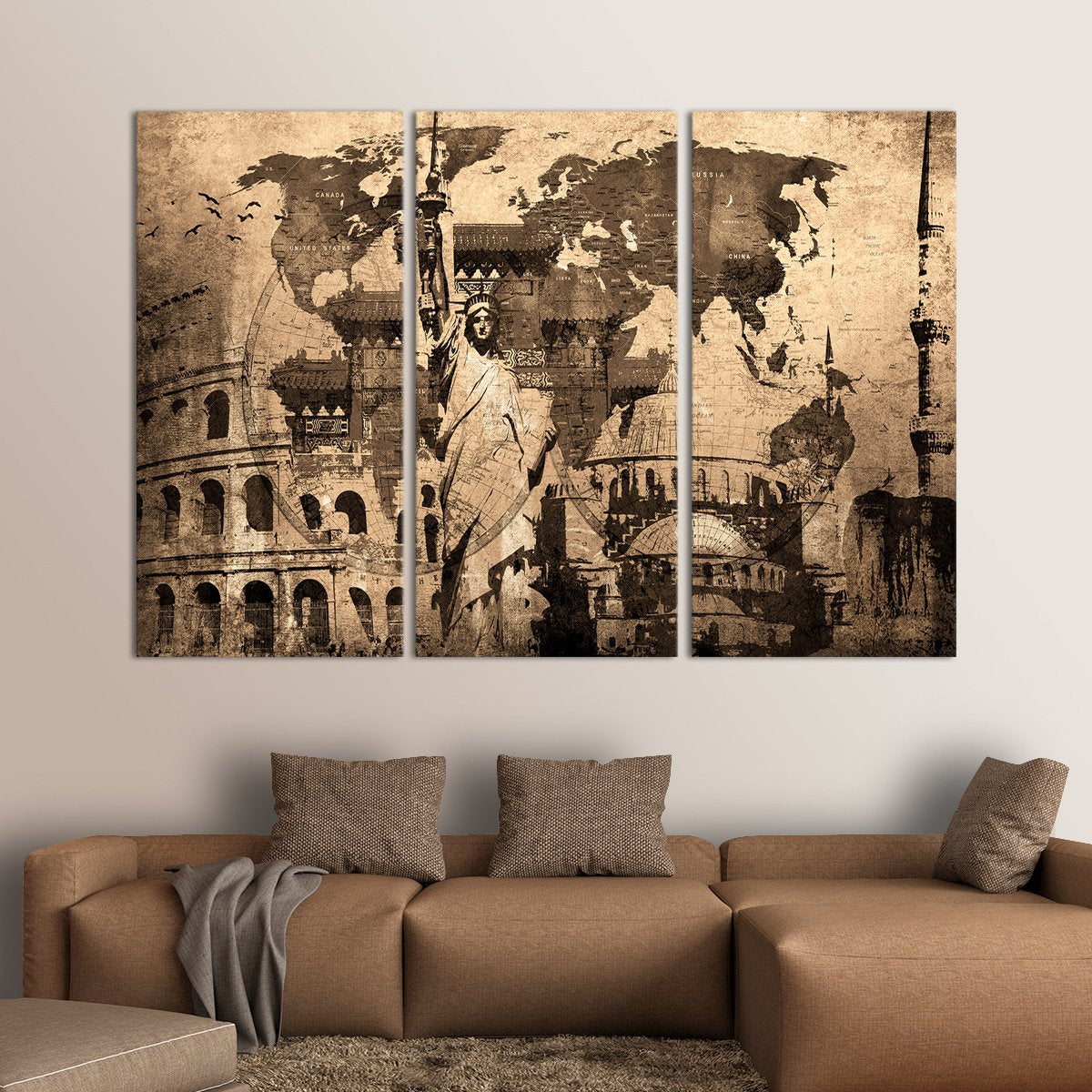 Landmark World Map Multi Panel Canvas Wall Art
