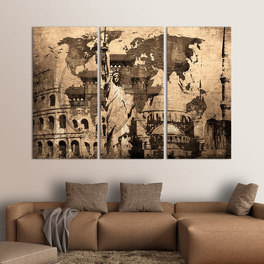 Landmark World Map Multi Panel Canvas Wall Art