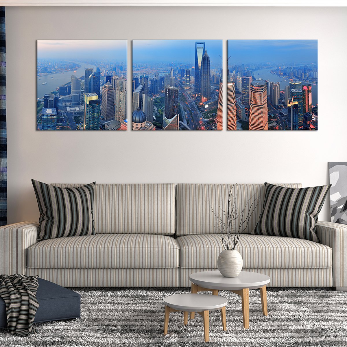 Shanghai Aerial View Multi Panel Canvas Wall Art