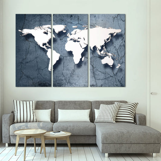 3D Stone World Map Multi Panel Canvas Wall Art