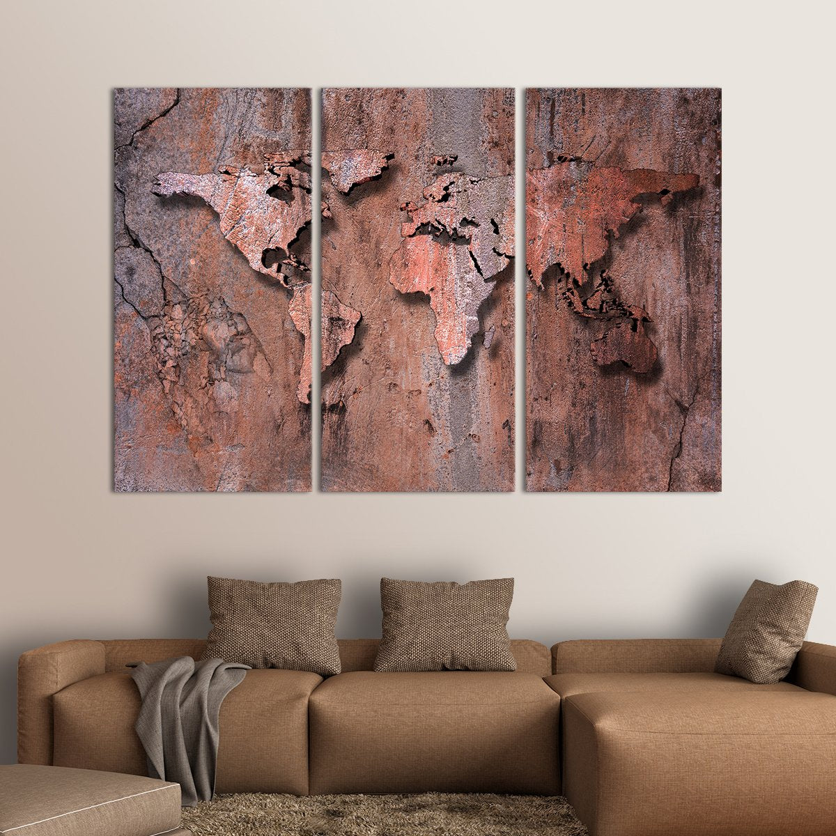 3D Rock World Map Multi Panel Canvas Wall Art