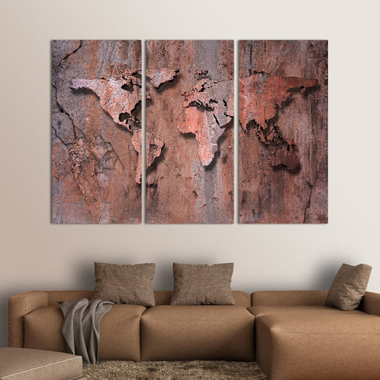 3D Rock World Map Multi Panel Canvas Wall Art