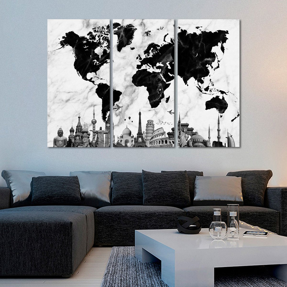 Marble World Map Masterpiece Multi Panel Canvas Wall Art