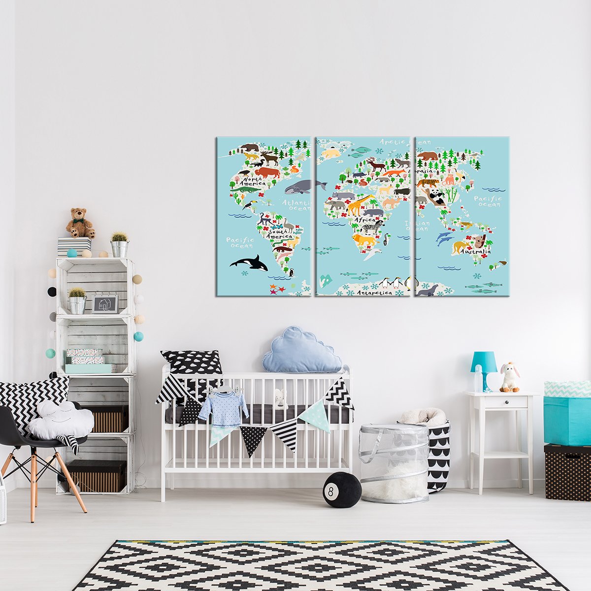 Baby Blue World Map Multi Panel Canvas Wall Art