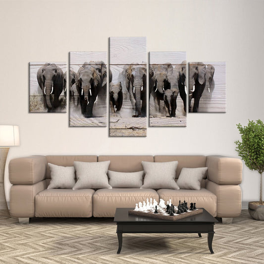 Elephants In Motion Multi Panel Canvas Wall Art