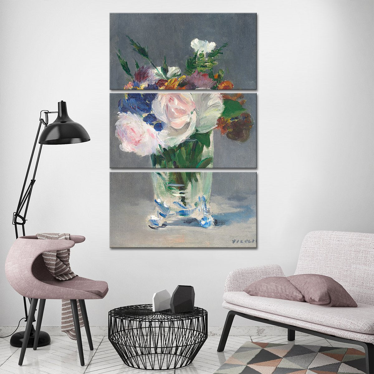 Flowers in a Crystal Vase Multi Panel Canvas Wall Art