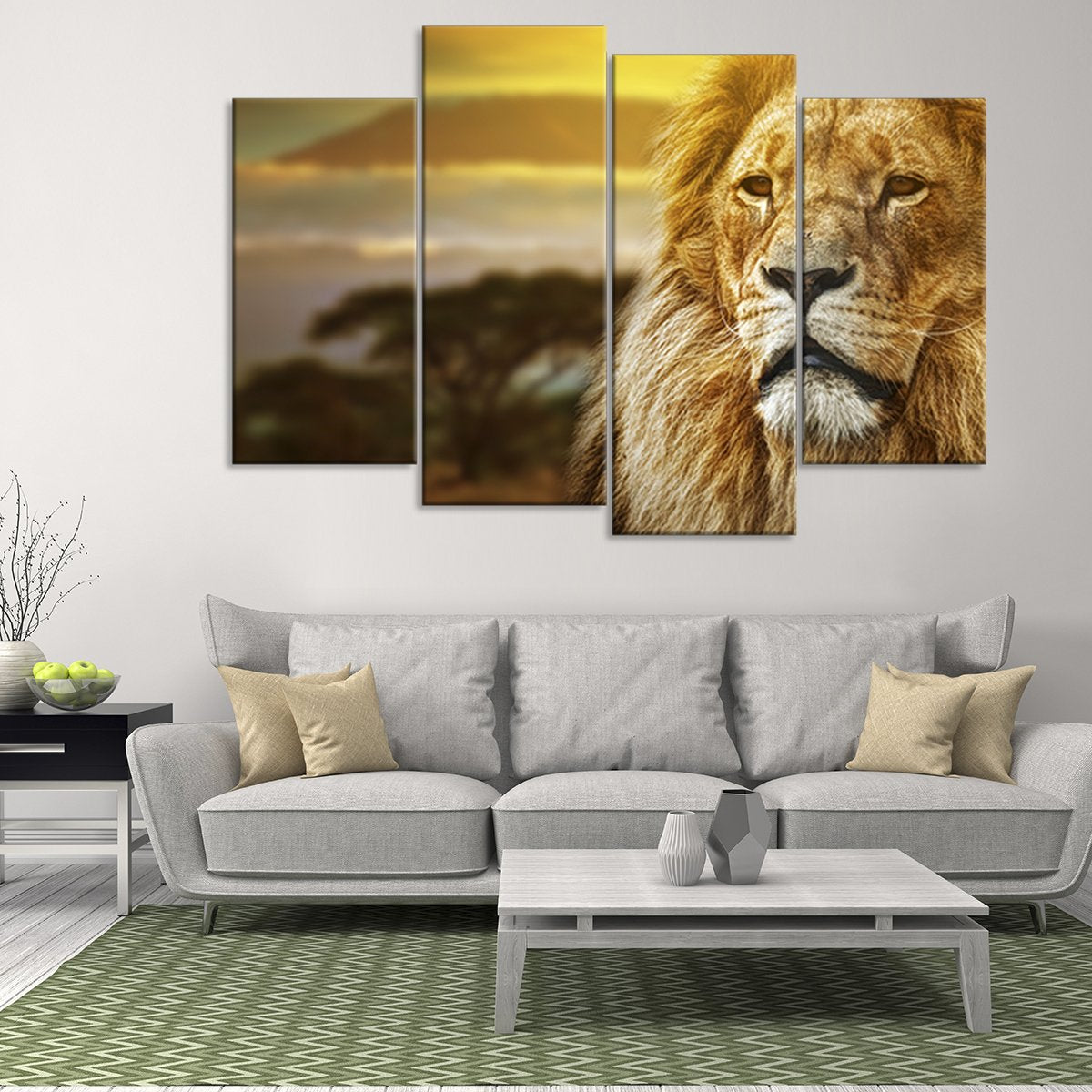 Lion King in African Savanna Multi Panel Canvas Wall Art