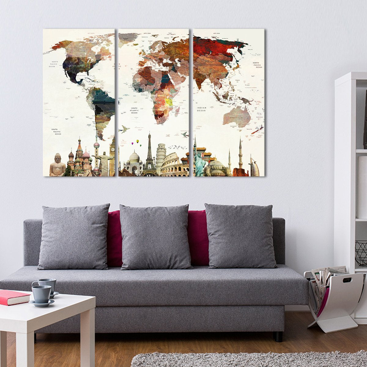 Colorful Stains World Map Masterpiece Multi Panel Canvas Wall Art